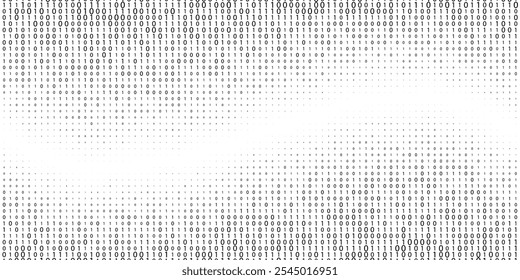 Gradiente de semitono de código binario ondulado bg. Unos y ceros en gradación ovalada de textura en blanco y negro. Lenguaje del sistema digital. Fondo abstracto de codificación informática