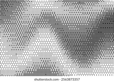 Wavy bitmap pattern background with pixel. Gradient dotted halftone video dither effect. Grunge vintage wallpaper. Vector retro game glitch abstract noise.