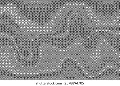Wavy bitmap pattern background with pixel. Gradient dotted halftone video dither effect. Vector retro game glitch abstract noise. Grunge vintage wallpaper