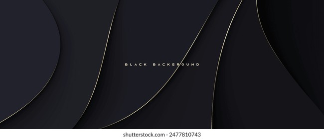 Wavy black background with gold line decoration design