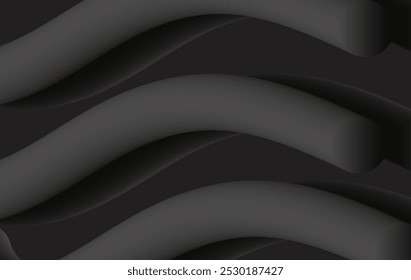 Wavy, black and gray abstract 3D shapes create a modern, flowing pattern on a dark background. Smooth, curved lines evoke a sense of movement and depth.