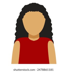 Wavy black haired woman avatar, flat character design 