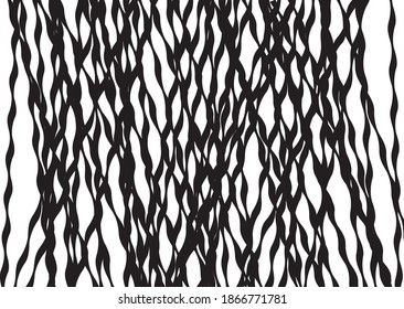 Wavy black lines overlapping, crossing in random order to create disheveled feel modern pattern