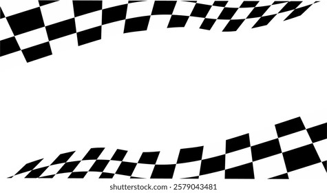 Wavy black and white checkered flag border design. Perfect for racing themes, banners, speed-related graphics, or motorsport event promotions.