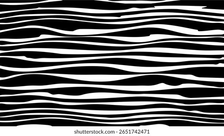 Wavy black and white horizontal stripe background. Bold abstract lines in high contrast, modern minimal design. Perfect for web, branding, textile, packaging, posters.