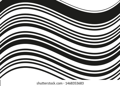 Wavy black and white lines of different thickness. Vector illustration
