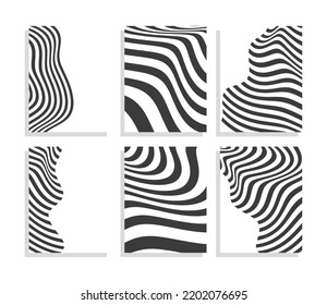 wavy black and white stripes background template set