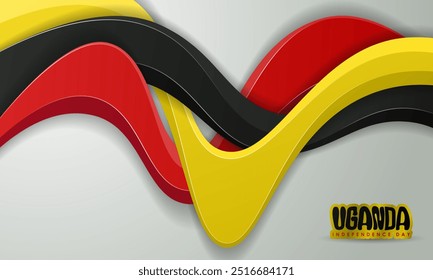 Formas onduladas em preto, amarelo e vermelho no design de estilo 3d em fundo branco. História do Dia Nacional de Uganda. Também bom modelo para o dia da independência do uganda