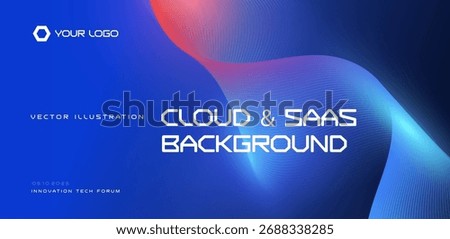 Wavy Blend Colorful Gradient Background Cloud Saas. Abstract Futuristic Texture, Wave Flow Lines Pattern Neon Blue Red Pink Glow BG for Digital Product Branding, Tech Forum. Vector Illustration