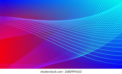 Wavy blended lines with red blue cyan gradient mesh abstract background nice for wallpaper or banner