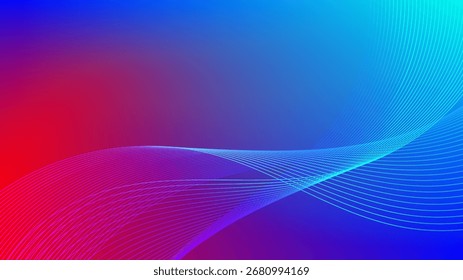 Wavy blended lines with red blue cyan gradient mesh abstract background nice for wallpaper or banner