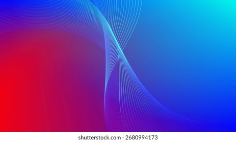 Wavy blended lines with red blue cyan gradient mesh abstract background nice for wallpaper or banner