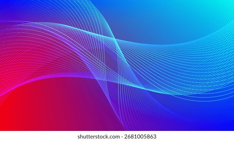 Wavy blended lines with red blue cyan gradient mesh abstract background nice for wallpaper or banner