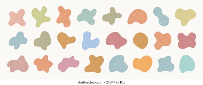 Wavy blobs. Set of abstract colored organic shaped blobs. Collection of silhouette liquid shapes. Blotches irregular form with texture vector illustration. Organic amoeba blobs shapes.