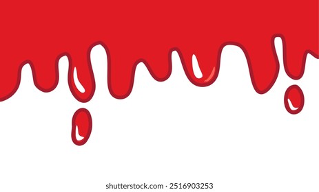doação ondulada de sangue. Escoar o padrão sanguíneo. Medicina, ciência vetor. Fluxo de tinta vermelha. Poças de tinta vermelha. Ilustração de desenho animado vetorial. ketchup derretido splat.