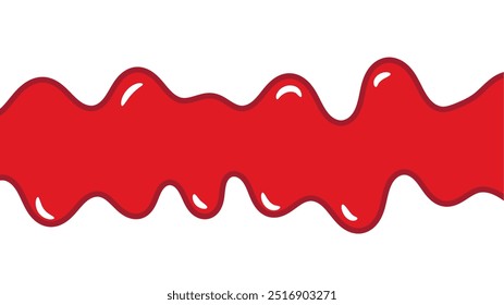 gewellte Blutspende Tropfendes Blutbild. Medizin, Wissenschaft, Vektor. Rote Farbe fließt. Pfützen mit roter Farbe. Vektorgrafik. geschmolzener Ketschupsplat.