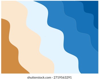 Wellenblauer und brauner Farbverlauf-Hintergrund. Wellenförmiges Hintergrundkonzept. Vektorgrafik von Meerwasser und Land mit Wellenformen.