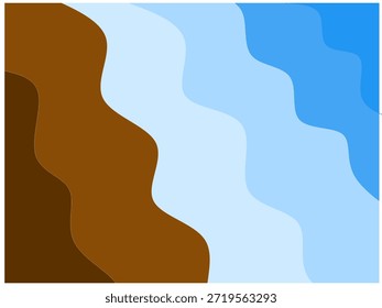 Wavy blue and brown gradient background. Wavy background concept. Vector illustration of sea water and land with wave shapes.