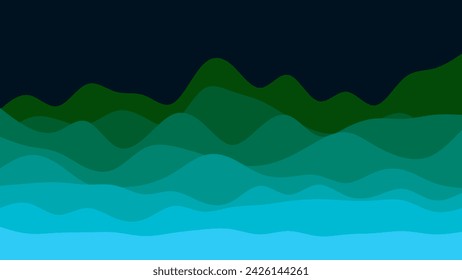 Wavy Blue to Green Gradient Ocean or Valley on Dark Background Wallpaper