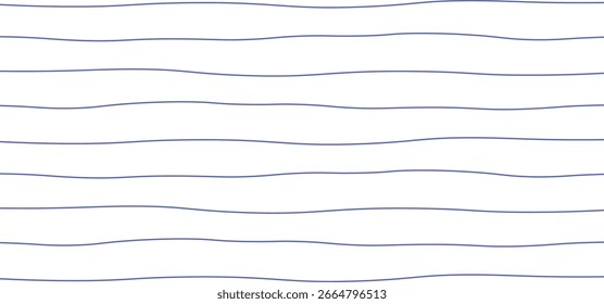 Wellenförmiges, blaues, horizontales Linienmuster auf weißem Hintergrund, nahtloses, abstraktes Streifendesign für Textilien, Tapeten, digitale Projekte, Einwickelpapier und moderne dekorative Oberflächen.