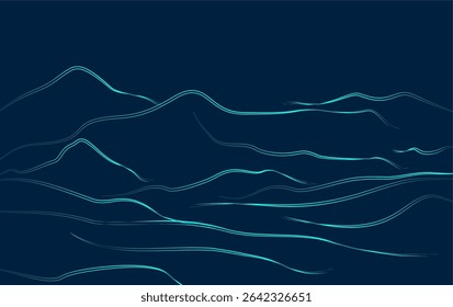 Wavy Blue Lines Abstract Gradient Mountains Lines Landscape Decorative Painting Background