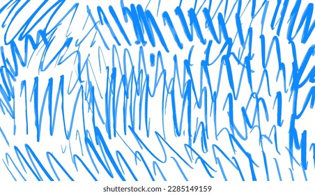 Líneas azules onduladas con un marcador sobre un fondo blanco. Textura dibujada a mano por vectores.