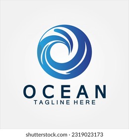 wavy blue ocean water letter O ocean wave logo design vector