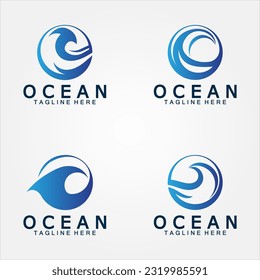 wavy blue ocean water letter O ocean wave logo design vector