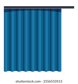 Wavy blue shower curtain hanging from a metallic rod, adding a touch of color to the bathroom