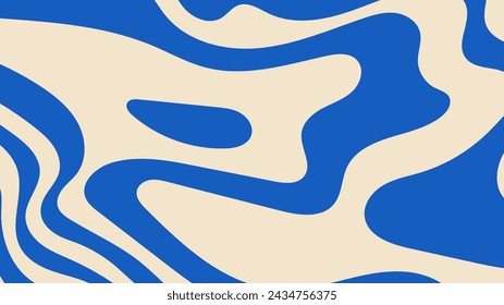 Wavy blue and white abstract pattern. Psychedelic trippy retro background in groovy y2k style. Liquid marble or maze design