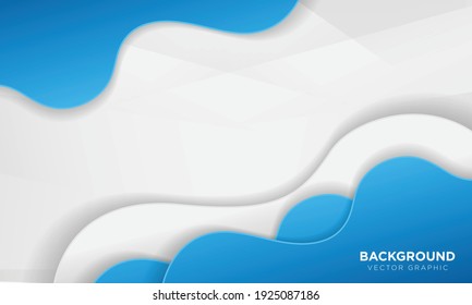 Wavy Blue And White Gradient Color Background With Papercut Style.