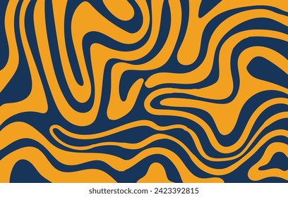 Wavy bold curved lines and squiggles ornament. brush strokes vector seamless pattern. blue and yellow wallpaper.	