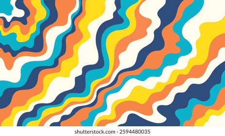 Wavy bold curved lines and squiggles ornament. brush strokes vector seamless pattern. colorful wallpaper.