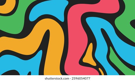 Wavy bold curved lines and squiggles ornament. brush strokes vector seamless pattern. colorful wallpaper.	