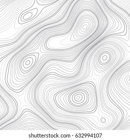 Wavy bold and dotted lines randomly arranged in topographic map style. Pattern in light gray colors. Texture for documents, textile, wrap or wallpaper.