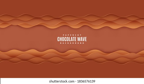 Wavy border chocolate color layered 3d wallpaper. Vector background with brown waves shapes in paper cut style. Cut out from cardboard creative poster paper art, modern design elements