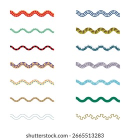 Wavy border lines. Abstract ethnic styles. Colorful decorative ribbons. EPS 10.