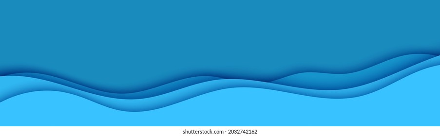 Borde ondulado en estilo de corte de papel. 3d fondo abstracto con ondas profundas y cubierta moderna. Capas de color azul con una sombra suave en el papel. Ilustración de la tarjeta vector plantilla de entorno origami