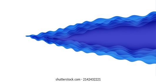 Wavy border in paper cut style. 3d abstract background with cut out deep waves modern cover. Blue color layers with smooth shadow papercut art. Vector card illustration origami environment template