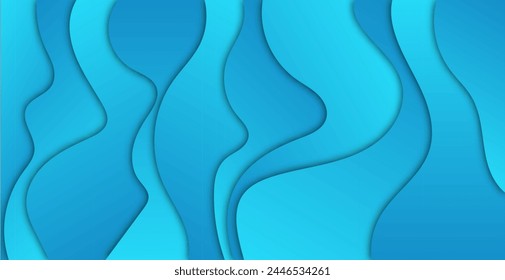 Wavy border in paper cut style. 3d abstract background with cut out deep waves modern cover. Blue color layers with smooth shadow papercut art. Vector card illustration origami environment template