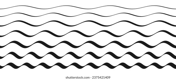 Wavy border pattern set. Repeating wave lines collection. Graphic design elements for decoration. Squiggle and curvy dividers and separators pack. Vector bundle