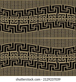 Wavy Borders. Greek seamless pattern. Ornamental border background. Repeat modern ornament. Tribal ethnic style design. Abstract patterned ornate backdrop. Greek key, meanders, waves, stripes, shapes.