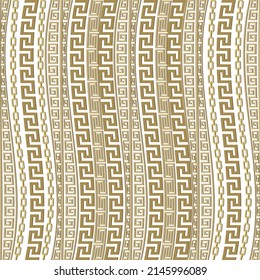 Wavy Borders. Greek seamless pattern. Ornamental border background. Repeat modern ornament. Tribal ethnic style design. Abstract patterned backdrop. Greek key, meander, chains, waves, stripes, chains.