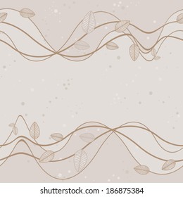 Wavy branches background. Seamless pattern with abstract striped leaves on wavy branches on decorative dotted background. Vector is EPS8, all elements are grouped.