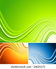wavy bright vector background in three colors variations