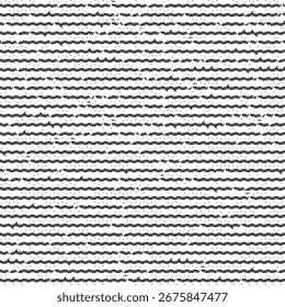 Listras horizontais onduladas e quebradas, padrão sem costura em preto sobre branco. Tecido têxtil abstrato. Arte vetorial.