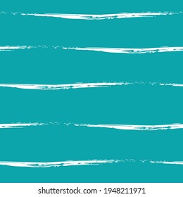 Wavy Brush Stroke Striped Abstract Sea Waves Vector Seamless Pattern Background. Undulating White Wave Lines On Aqua Blue Background. Hand Drawn Uneven Calligraphy Brush Style For Marine, Ocean