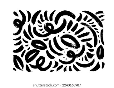 Acariciaciones onduladas de pincel con colección de líneas cortas. Pincel dibujado garabatos abstractos, trazos curvos aislados en blanco. Elementos decorativos vectoriales caóticos. Doodles desordenados, ilustración de líneas curvas audaces. 
