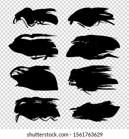 Wavy brushstrokes of different smear saturation isolated on imitation transparent background