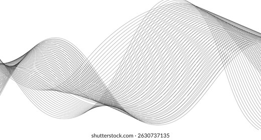 Wavy business curve lines on transparent background. Abstract ocean wave line background. Wave swirl, frequency sound wave, twisted curve lines with blend effect	
